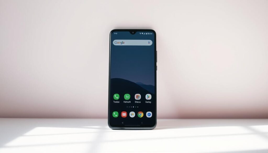 A minimalistic Android home screen featuring a sleek widget system info design. The foreground showcases a modern, transparent system info widget displaying essential data like battery life, network status, and date in elegant, streamlined fonts. The middle ground highlights a clean user interface with subtle icons that represent apps, arranged neatly around the widget without clutter. The background features a soft gradient of pastel colors, creating a calm and welcoming atmosphere. Natural light illuminates the scene, casting subtle shadows to enhance depth. Capture this composition from a slightly elevated angle, showcasing the balance and harmony between functionality and minimalism. The overall mood is serene, organized, and focused, perfect for a modern Android setup. A minimalistic Android home screen featuring a sleek widget system info design. The foreground showcases a modern, transparent system info widget displaying essential data like battery life, network status, and date in elegant, streamlined fonts. The middle ground highlights a clean user interface with subtle icons that represent apps, arranged neatly around the widget without clutter. The background features a soft gradient of pastel colors, creating a calm and welcoming atmosphere. Natural light illuminates the scene, casting subtle shadows to enhance depth. Capture this composition from a slightly elevated angle, showcasing the balance and harmony between functionality and minimalism. The overall mood is serene, organized, and focused, perfect for a modern Android setup.