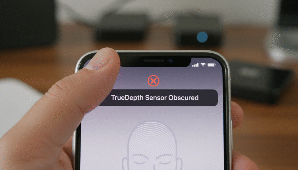 sensor TrueDepth terhalang